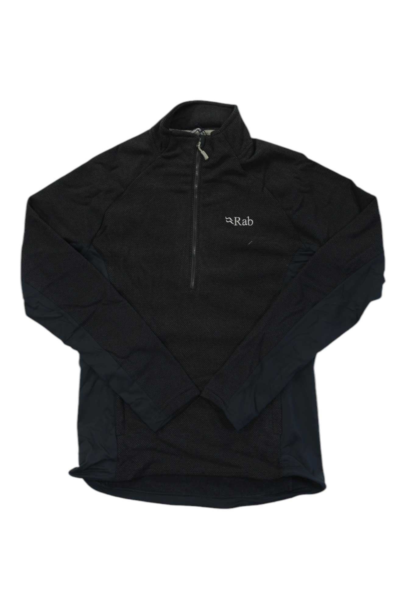Men's black quarter-zip fleece pullover with stand collar and Rab logo