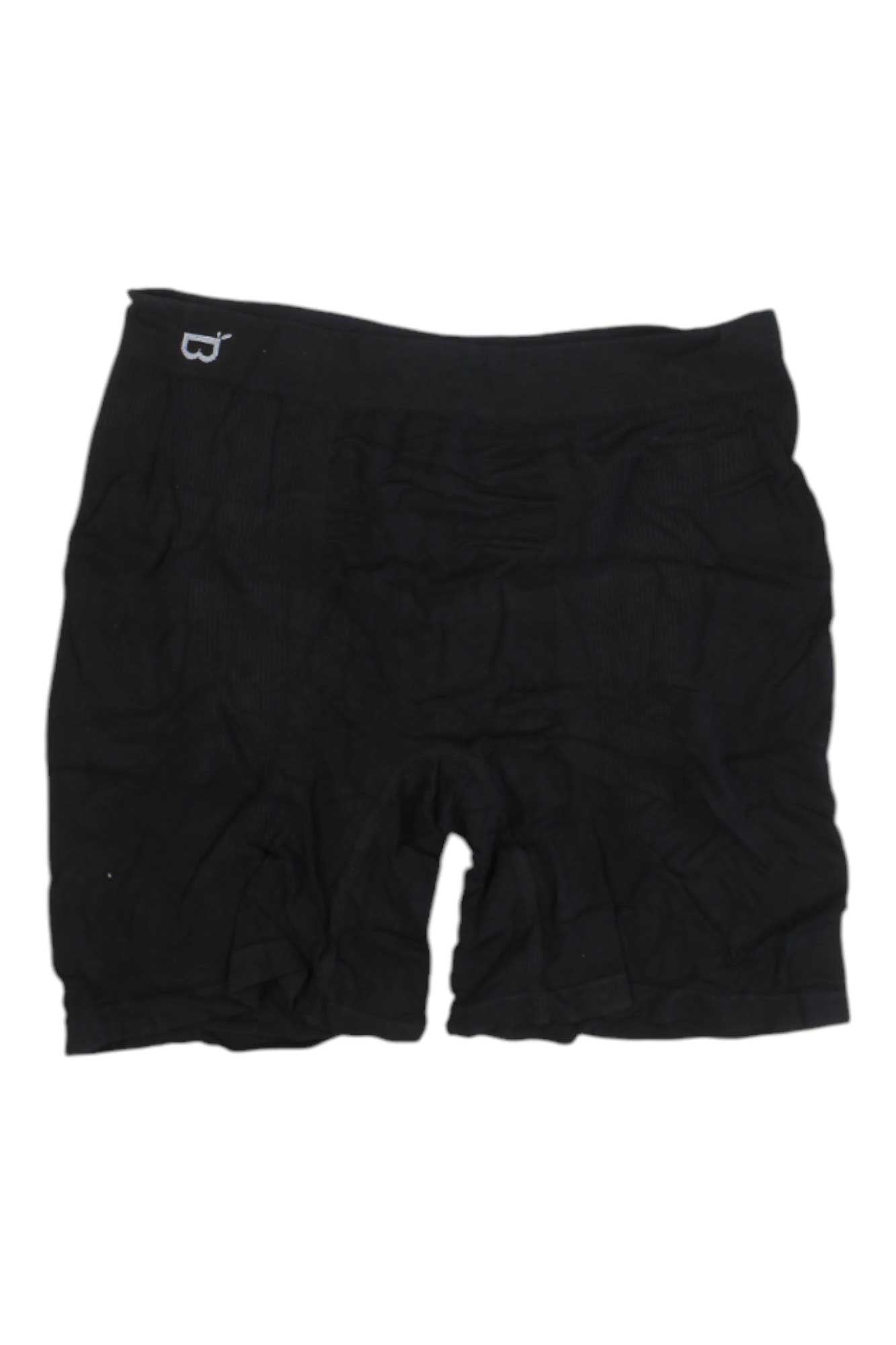 A pair of Boody Mens Original Long Boxer black bamboo underwear with a small logo on the waistband, laid flat on a white background.