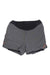 Men's 7-inch trail shorts, dark gray with side pockets and orange logo accents