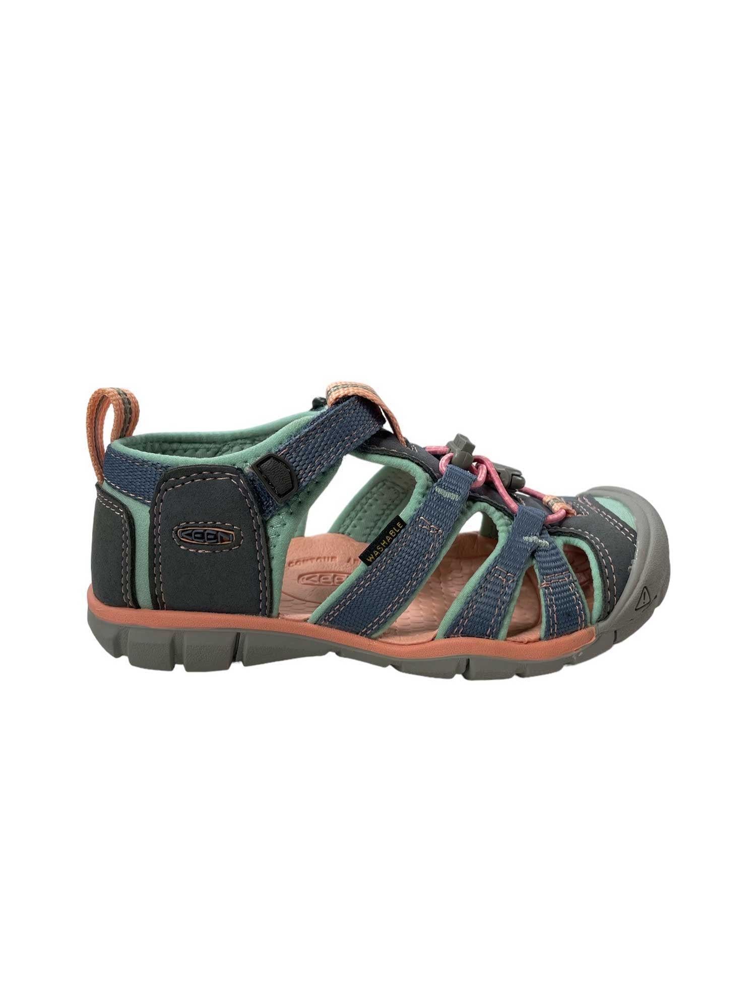 KEEN Seacamp II CNX kids sandal, dark green and charcoal with teal straps