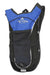 Blue and black hydration pack with front mesh pocket and adjustable shoulder straps