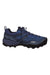 Men's low-cut hiking boot, blue side profile, lace-up design, rubber trail sole