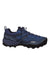 Men's low-cut hiking boot, navy-blue laces, textured upper, rugged lug outsole