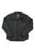 Men's quilted jacket with full-zip and stand collar; dark gray with logo patch