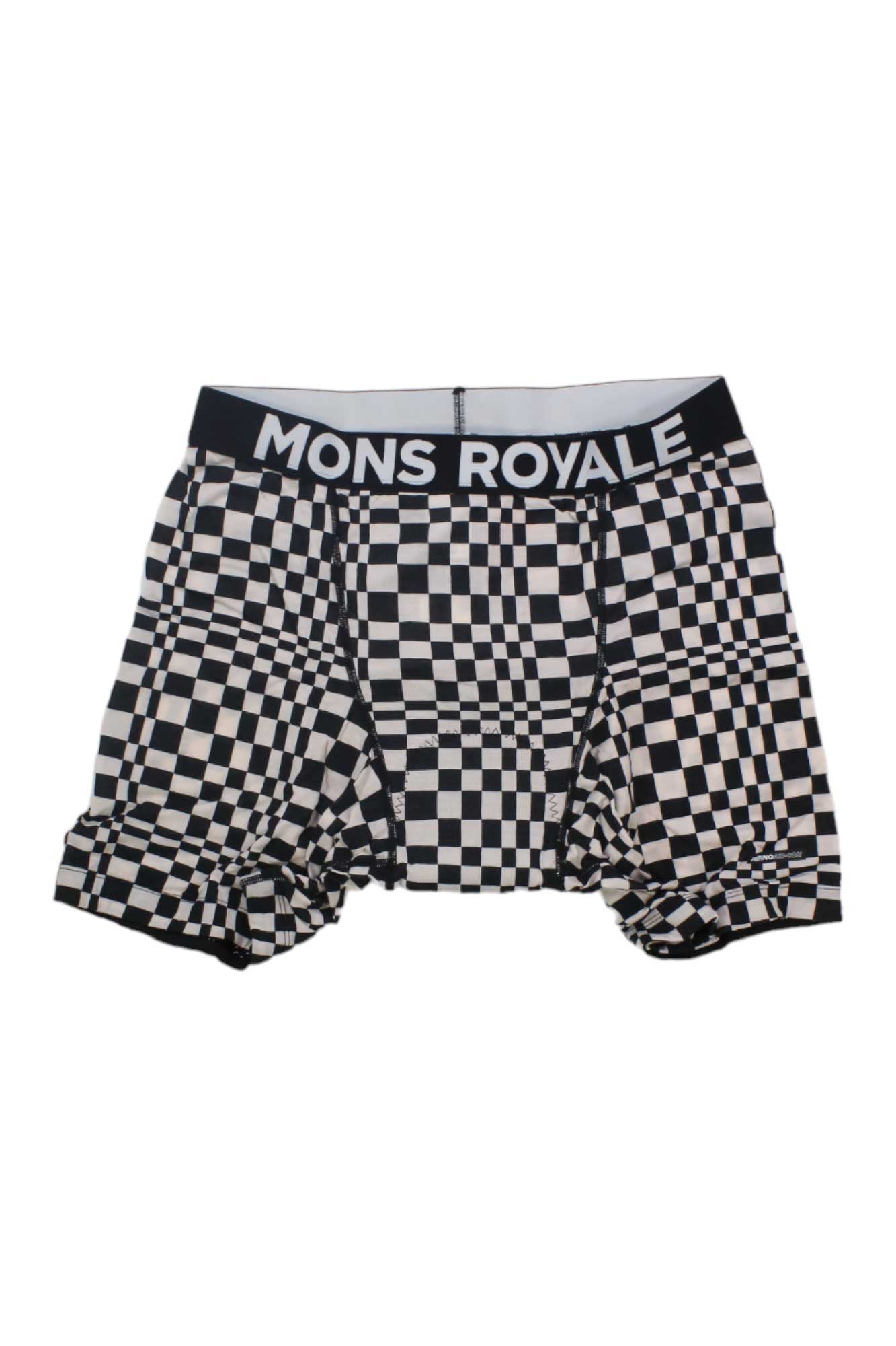 Mons Royale merino bike short liner with black and white checker pattern waistband
