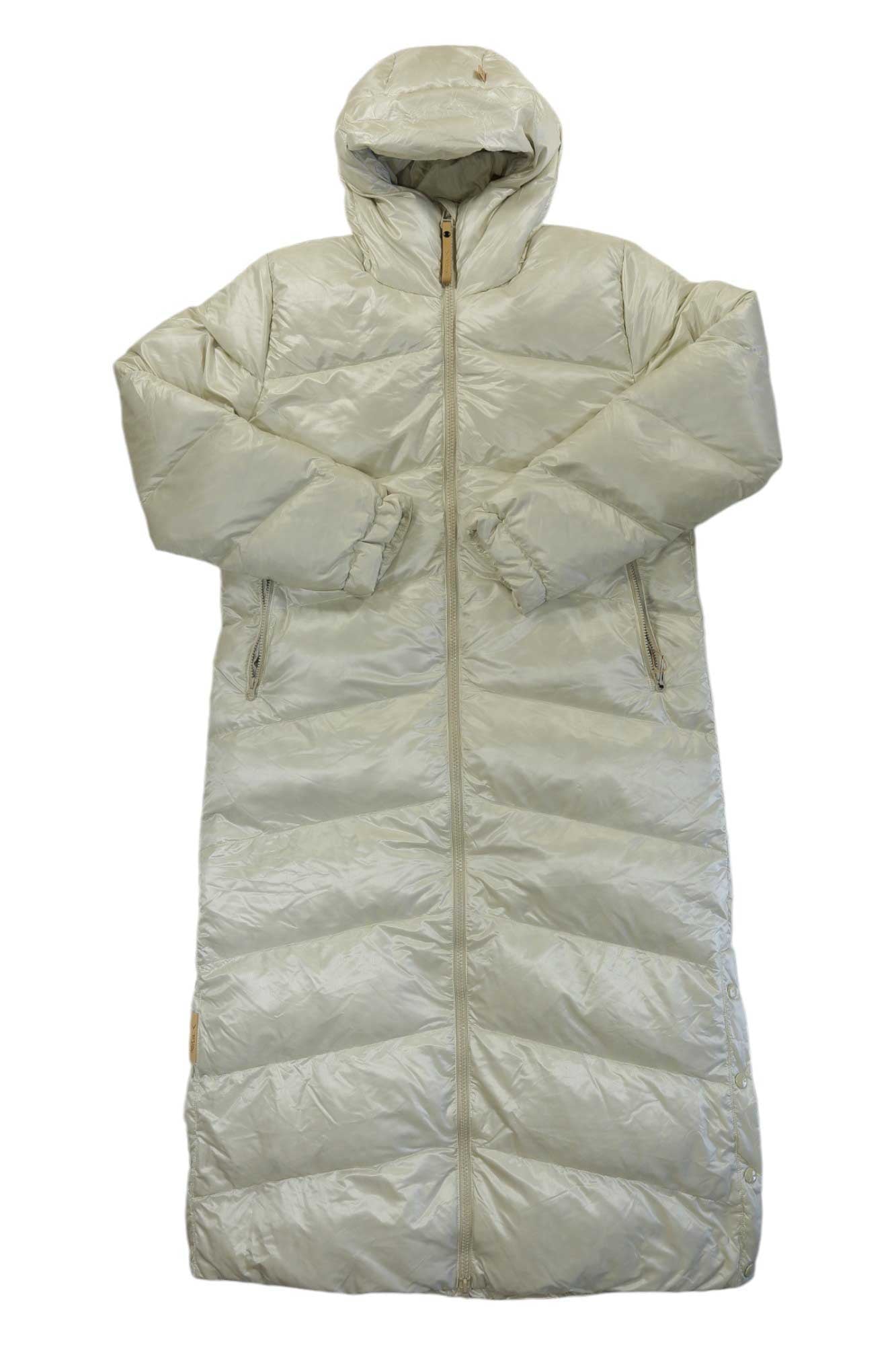 Indyeva long hooded puffer coat, light beige, full zip with front pockets