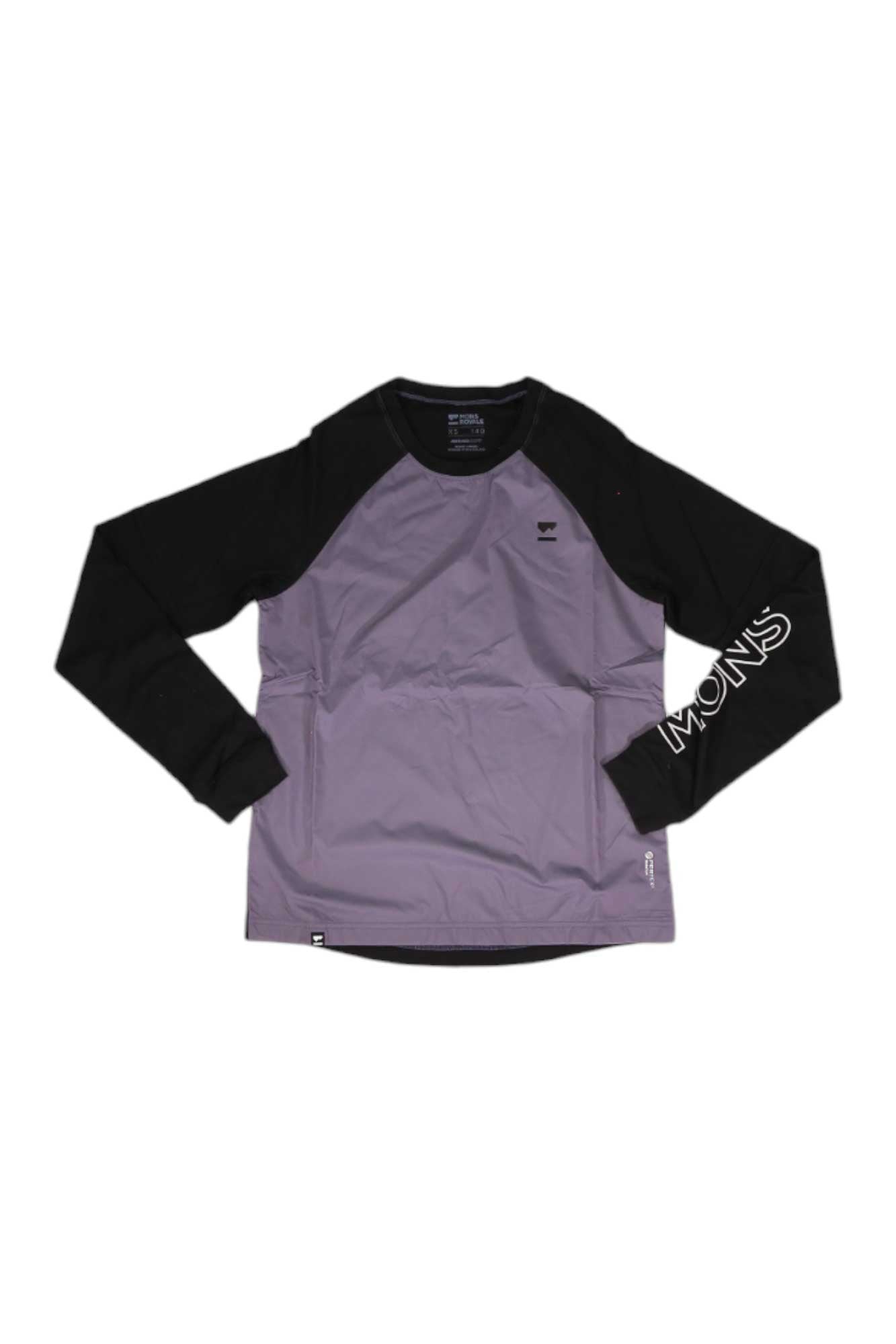 Women’s merino wind jersey, black crew-neck top with light purple front panel