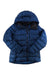 Women’s down parka, dark blue, full-zip with hood and quilted baffle panels