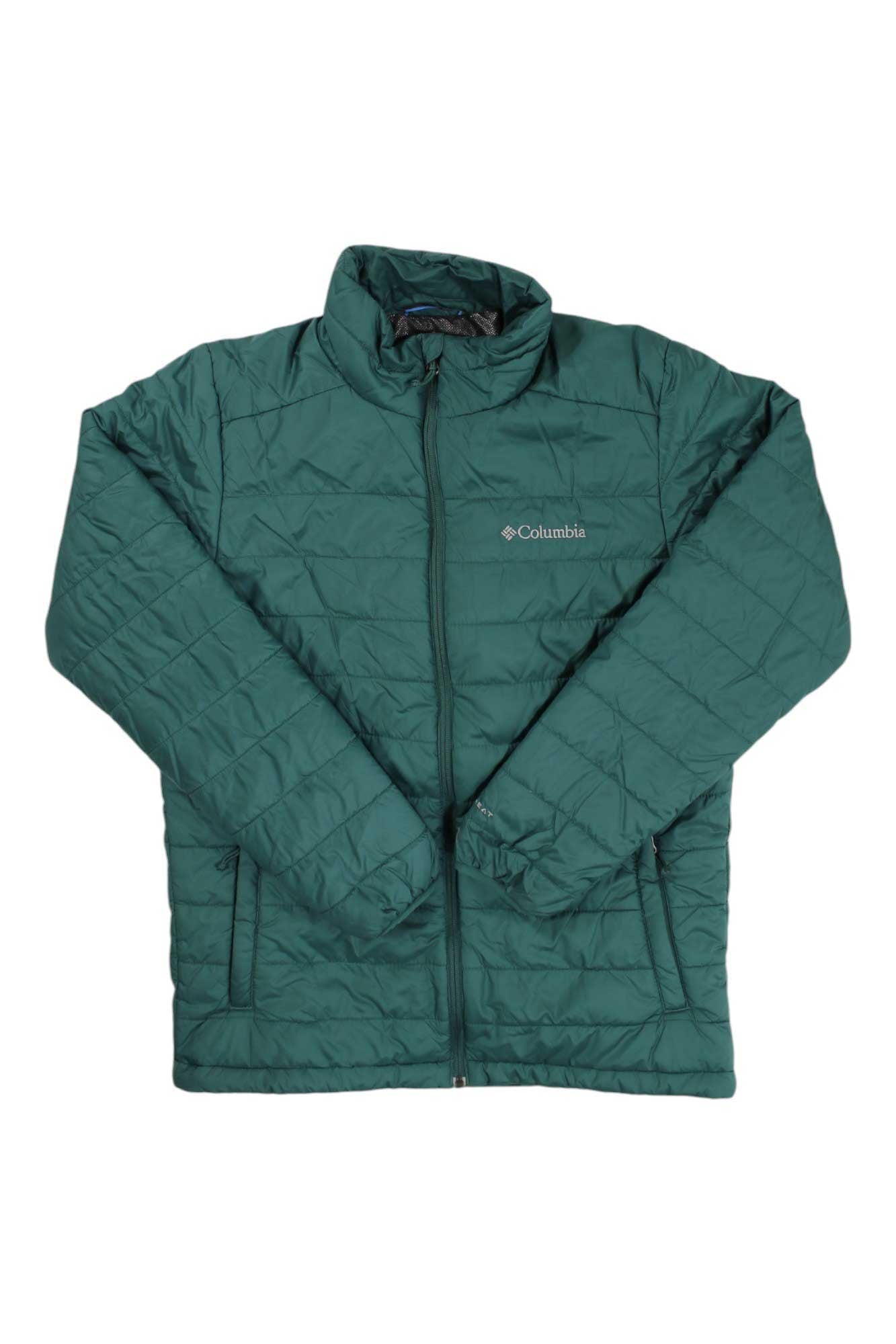 Columbia men's teal insulated quilted jacket, full-zip with stand collar