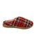 Women’s plaid slip-on mule slipper with cushioned quilted upper and rubber sole