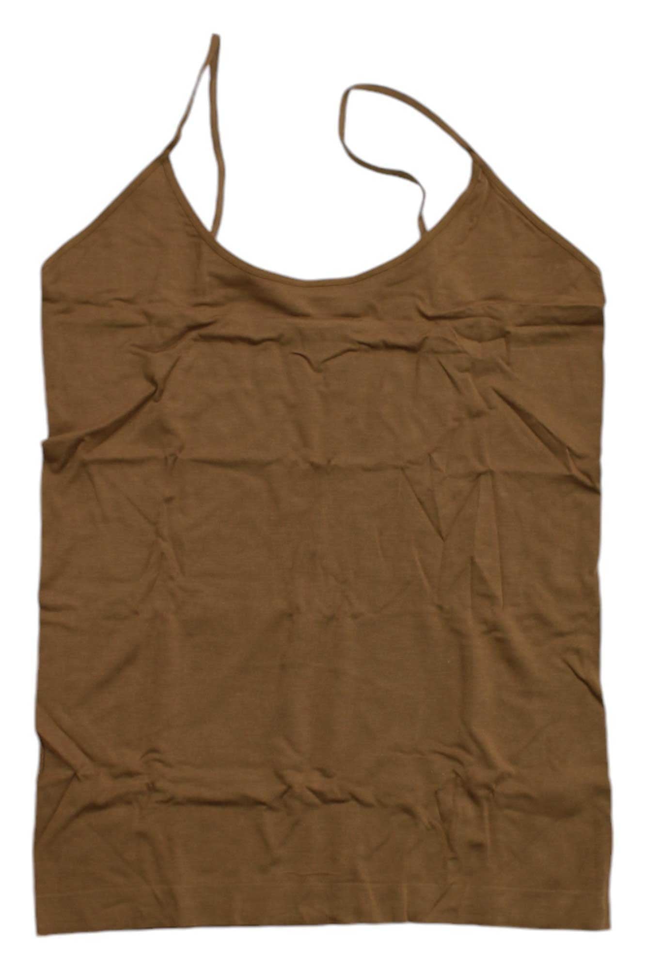 The Boody Womens Cami, featuring spaghetti straps and an eco-friendly design, is shown in brown and laid flat on a white background.