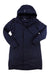 The Arcteryx Womens Patera Parka is a long, dark navy insulated jacket for women with a hood, long sleeves, front zipper, concealed snaps, and waterproof design, shown flat on a white background.
