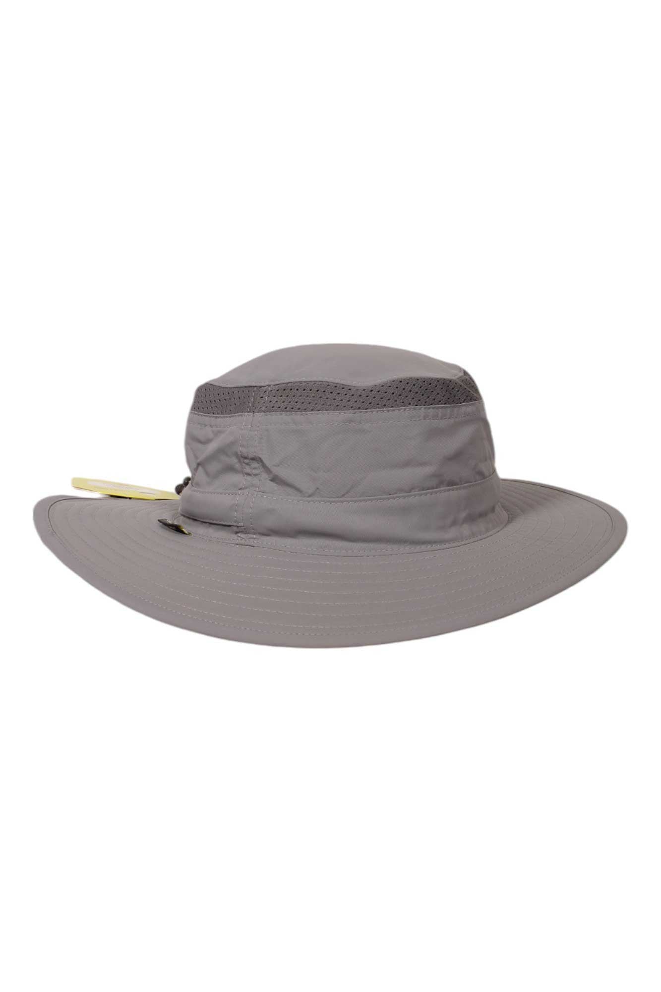 The Sunday Afternoons Cruiser Hat is a wide-brimmed gray hat with mesh ventilation around the crown, a round top, and a slightly curved brim, making it ideal for sun protection during hiking and outdoor activities.