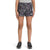 Girls running shorts with black base and multicolor paisley print, elastic waistband