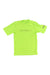 The ONeill Youth Basic SS Rash Tee is a neon green, short-sleeve, crew neck rash guard with the ONeill logo on the chest and left sleeve, perfect for swim and surf sessions. Shown on a white background.