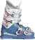 Junior ski boots, light blue shell with white and red straps, gray cuff lining