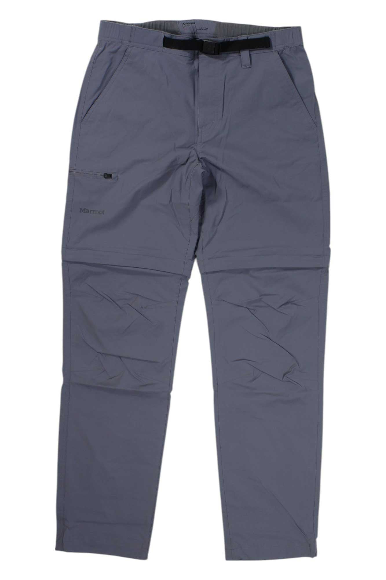 The Marmot Mens Arch Rock Convertible Pant provides sun protection, front pockets, a side flap pocket, articulated knees, built-in belt, and zip-off legs—lightweight pants ideal for travel or outdoor adventures.