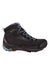 The Asolo Womens Nuuk GV Shoe is a black and blue high-ankle waterproof hiking shoe with blue laces, Gore-Tex protection, and a Vibram sole, shown from the side on a white background.