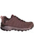 Women’s low leather hiking shoe in dark plum with lace-up front and grippy grey outsole