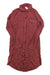 Oxblood red long-sleeve shirt dress with button front, pointed collar, and chest pocket