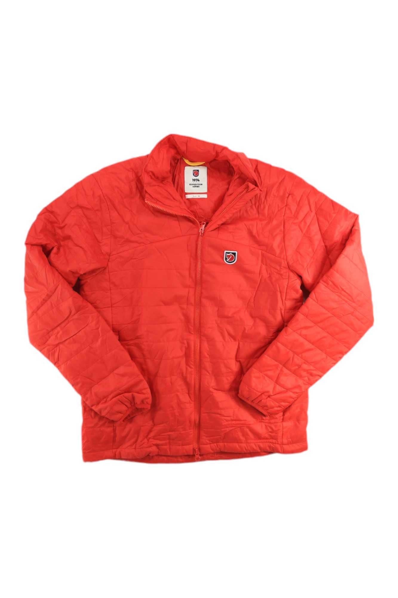 The Expedition X-Latt Insulated Jacket is a bright red quilted jacket with a front zipper and small crest logo on the left chest, shown on a white background.