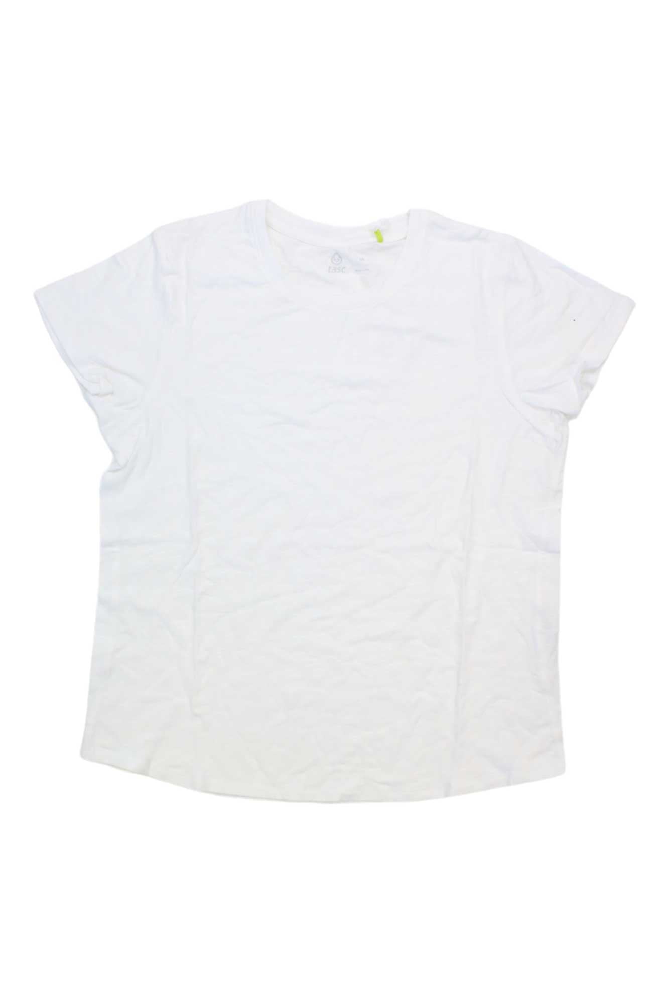 Women's white short-sleeve fitness T-shirt with crew neck