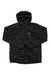 Men's insulated hooded jacket, black with front zipper and logo