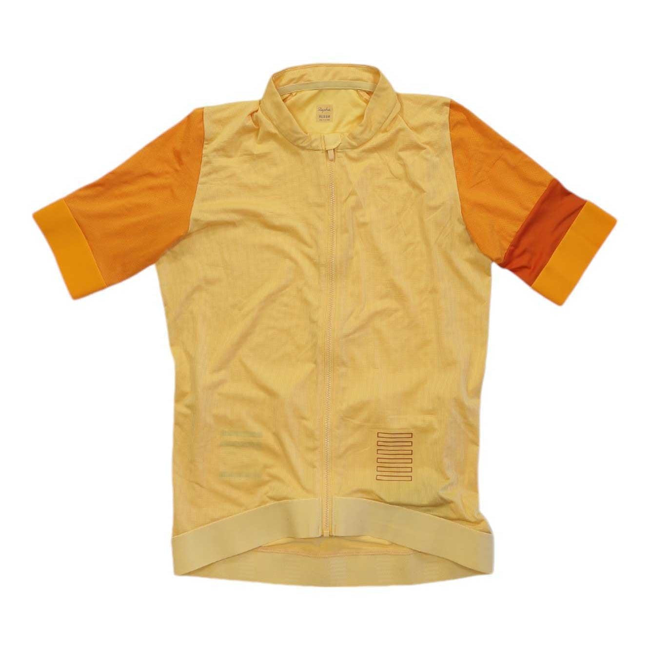 Men's training jersey with full front zip, yellow body and orange short sleeves