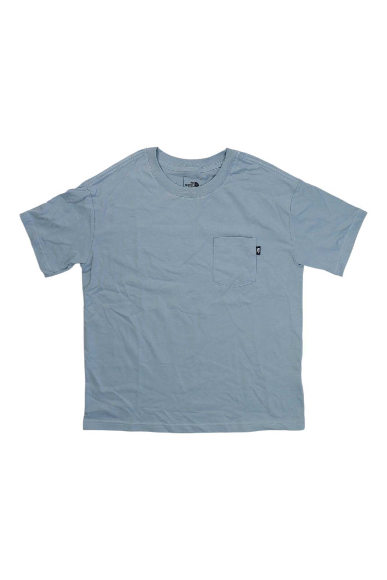 Women's relaxed pocket tee, short sleeves, blue chest pocket