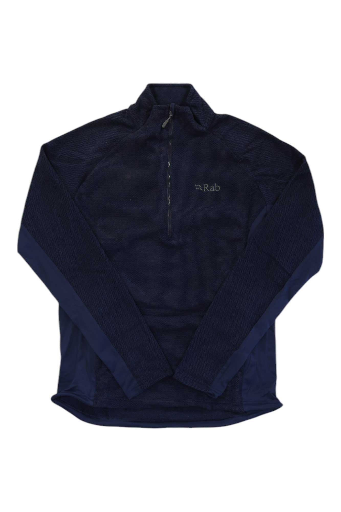 Men's deep navy quarter-zip fleece pullover with stand collar and Rab logo