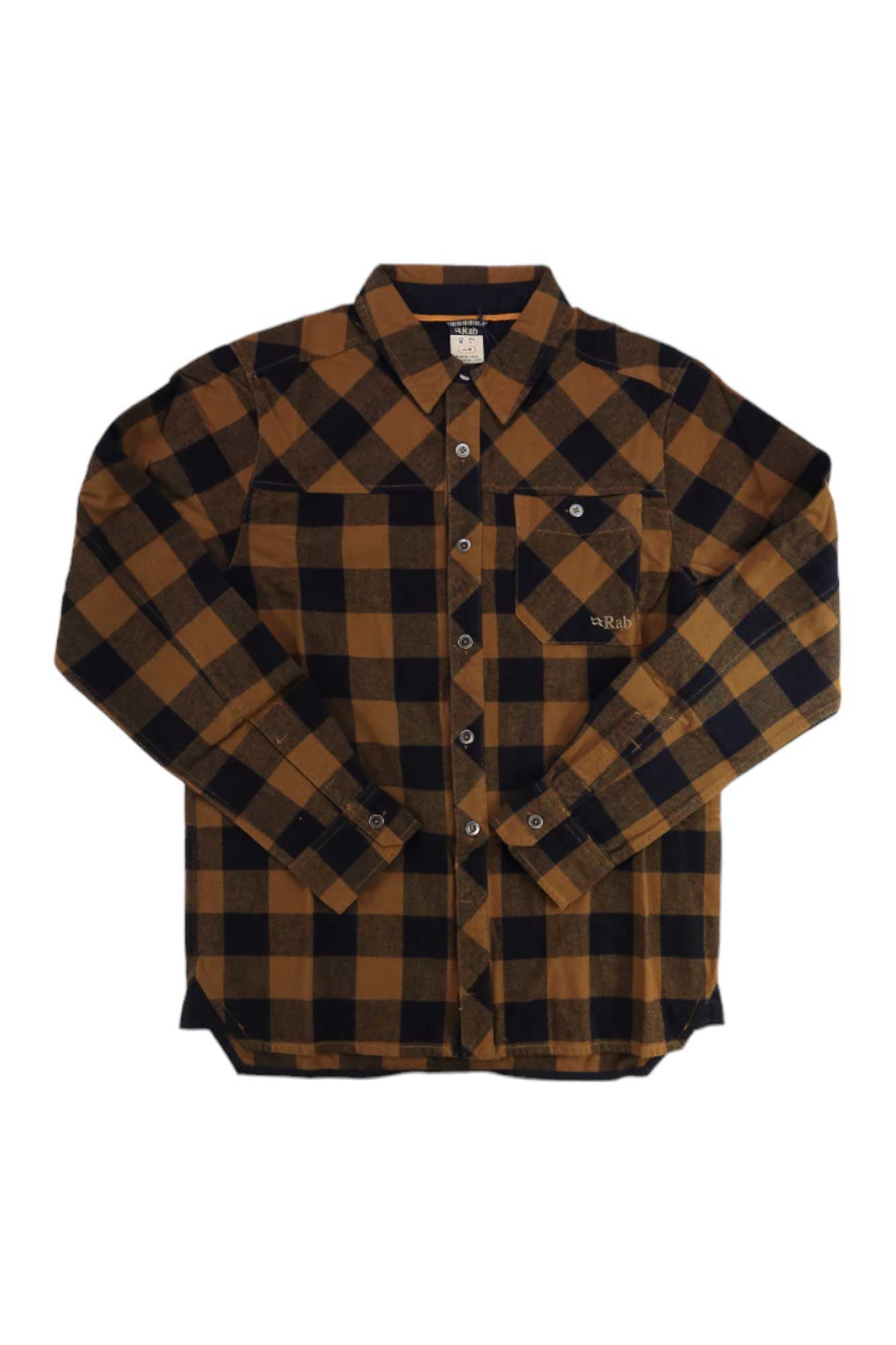 The Rab Men's Boundary Shirt is a classic long sleeve cotton shirt with a black and brown check pattern, chest pocket, and collar for everyday comfort.