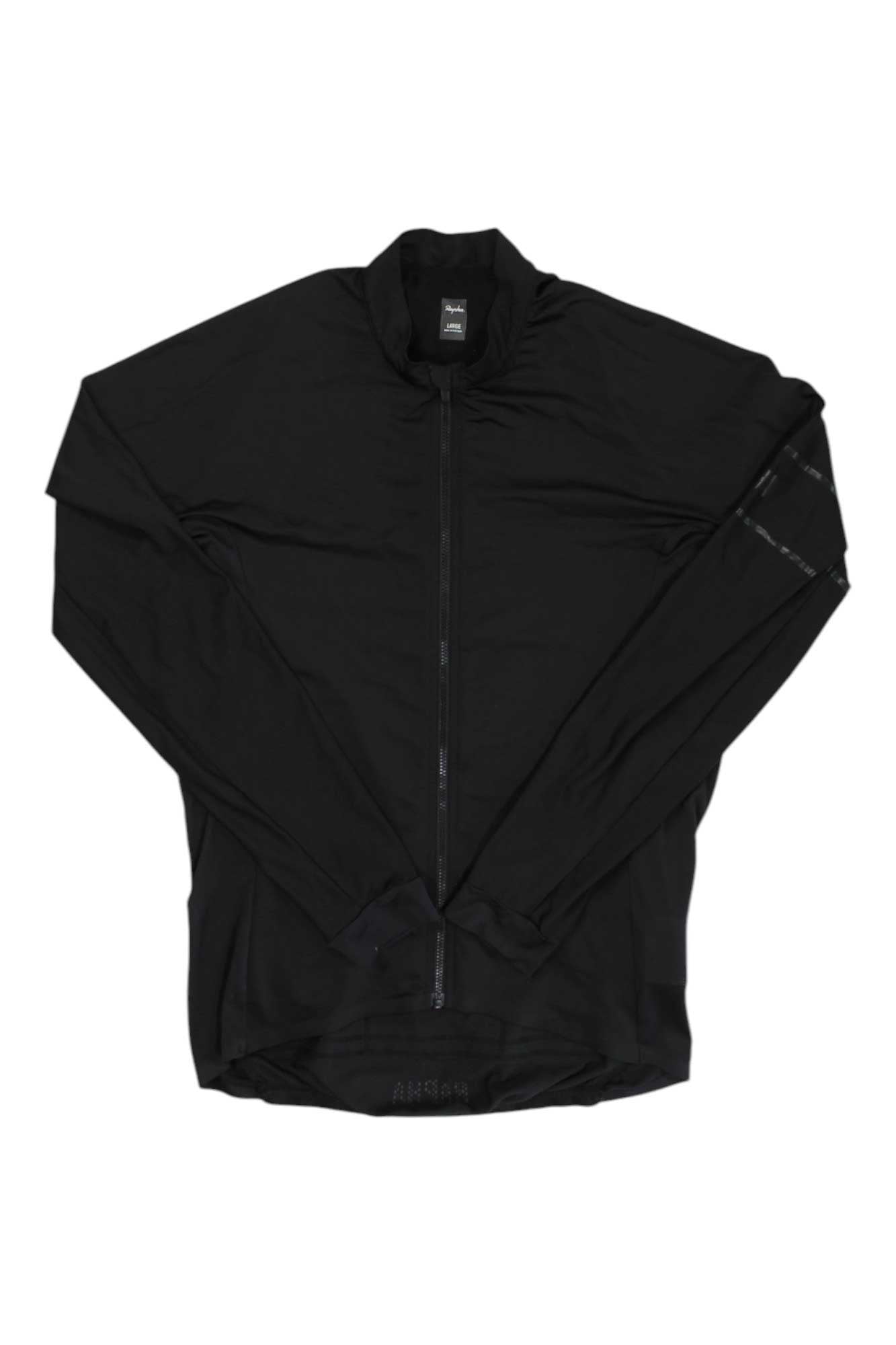 Black long-sleeve cycling jersey with stand collar and full front zipper.