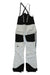 The Strafe Womens Scarlett Bib in white and black features eVent DV Alpine waterproof fabric, adjustable shoulder straps, zippered pockets, reinforced knees and ankles, and a mountain logo on the left leg. Shown on a plain white background.