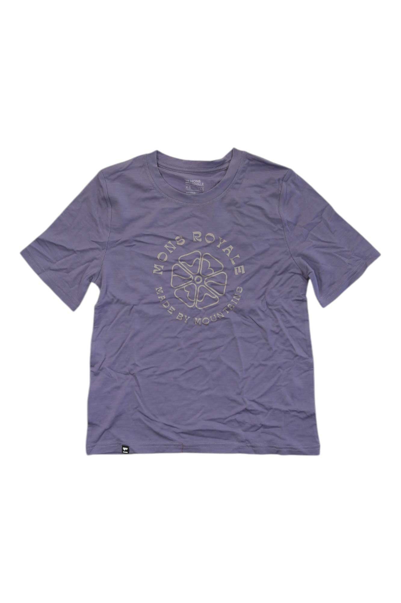 Women’s relaxed crew-neck tee in thistle purple with circular Mons Royale chest logo