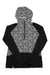 The Corbeaux Womens Seeker Hoody features a black and white leaf pattern on the hood, chest, and sleeves with solid black sides. This bluesign certified pullover offers UPF 50+ sun protection and includes a half-zip front.