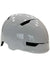 Kids' bike helmet, light gray shell with front vent cutouts and graphic decals