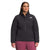 Women's plus stretch down jacket, dark black, full-zip puffer with hood and logo