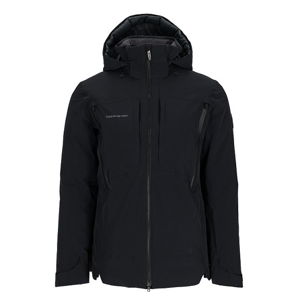 Men's black insulated hooded jacket with front zipper and zip pockets