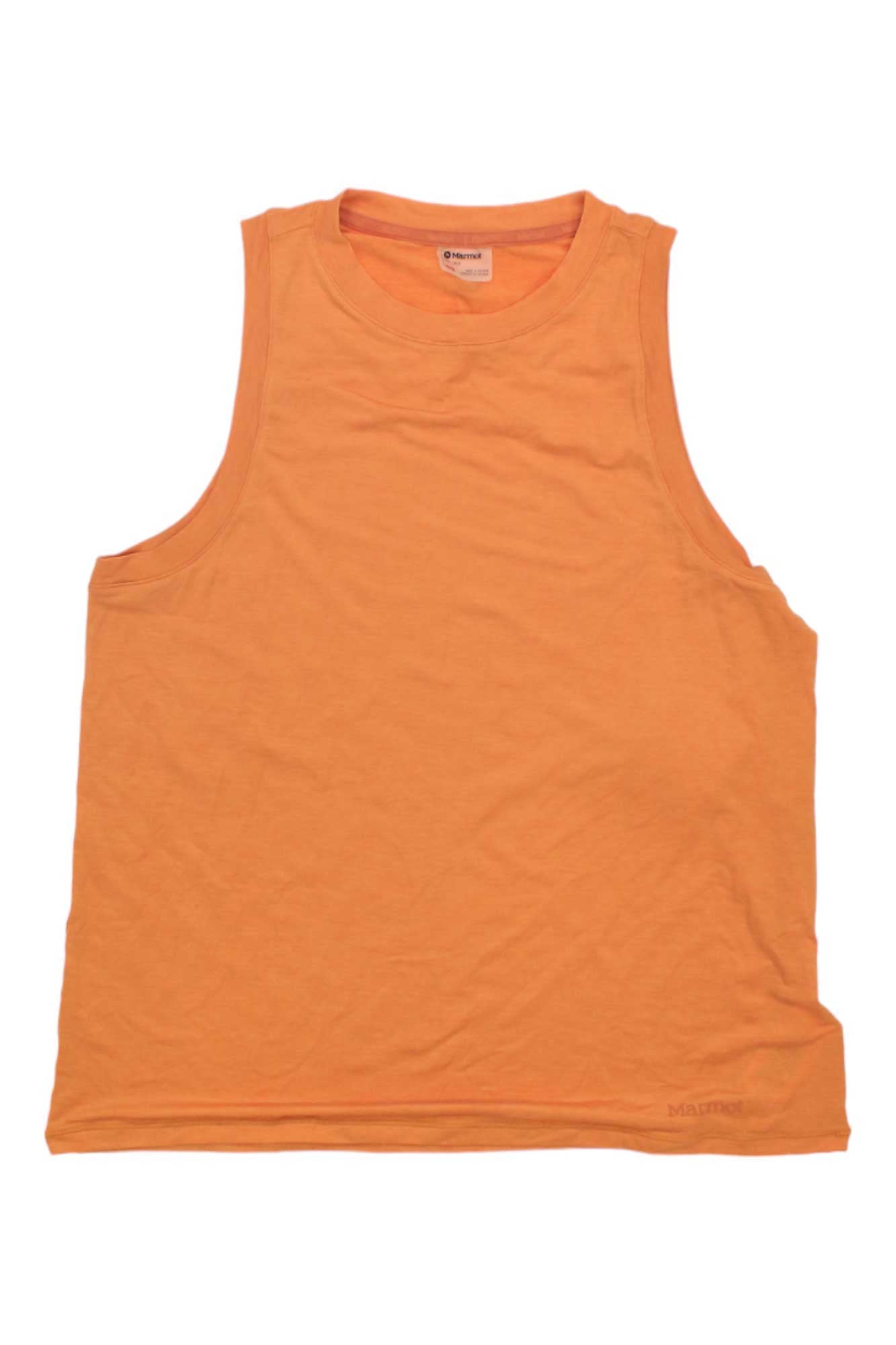 Apricot orange sleeveless tank top with crew neckline