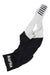 The Rapha Mens Pro Team Bib Shorts II - Regular are black and white cycling bib shorts with "RAPHA" on the left leg and black stripes on the white shoulder strap, featuring a race-grade chamois, shown laid flat on a white background.