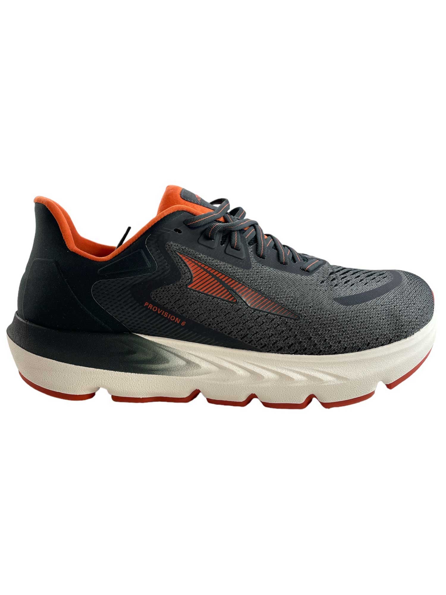 Altra Provision 6 lace-up shoe with black and orange panels, white midsole, grippy outsole