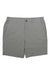 The Free Fly Men's Latitude 7.5 Inch Short in light gray offers UV protection, an elastic waistband with belt loops, a front button and zipper closure, and two side pockets, shown laid flat on a white background.
