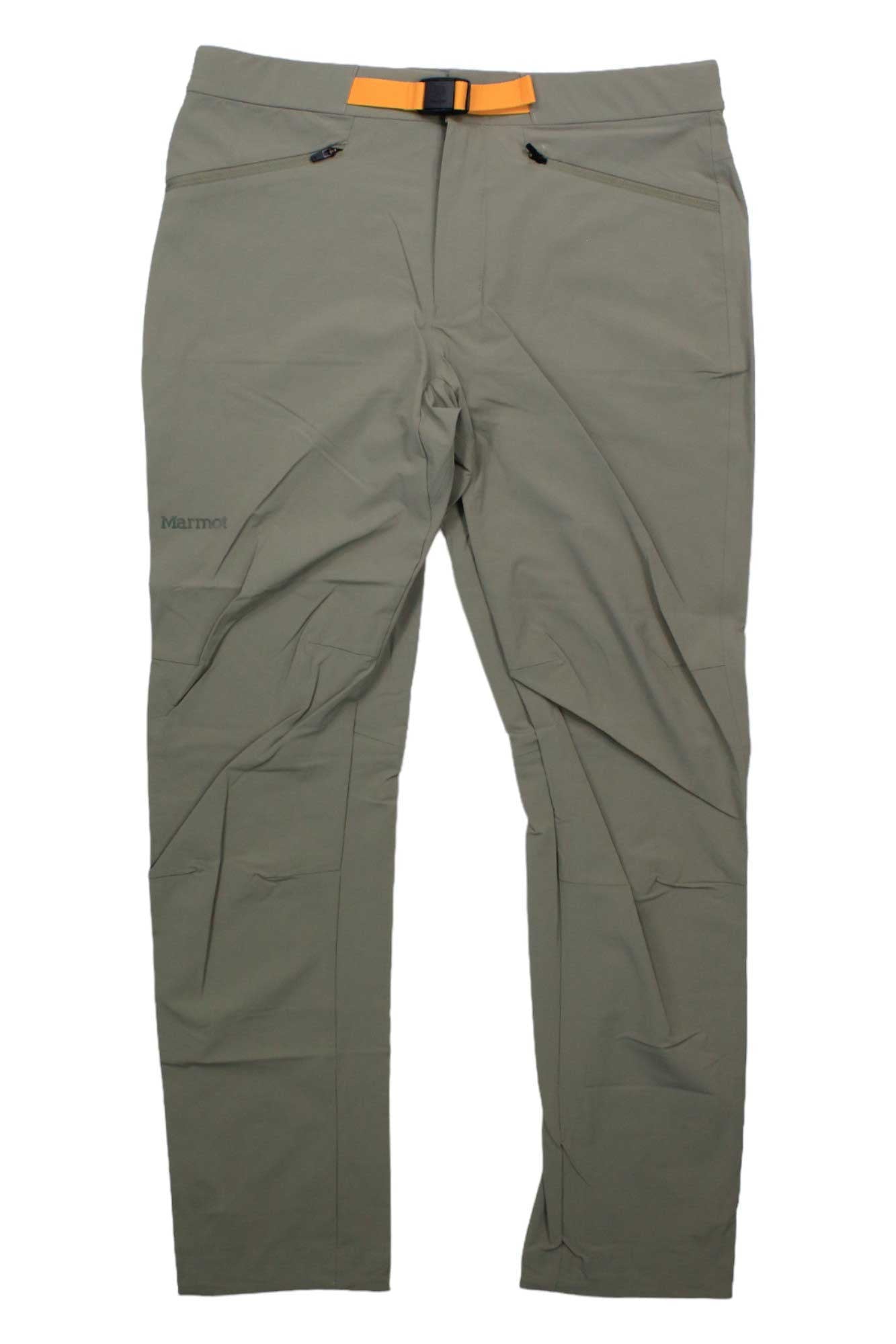 Women’s mountain active pant, dark gray-green with orange waistband adjuster