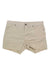 The Carve Designs Womens Oahu Twill Short in beige features a frayed hem, front button and zipper closure, belt loops, and front pockets—perfect for water sports—shown against a white background.