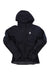 The Black Diamond Women's First Light Hybrid Hoody is a black jacket with PrimaLoft insulation, a front zipper, and a small white chest logo, shown on a plain white background.