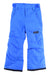 The Helly Hansen Juniors Legendary Pant in bright blue features zippered pockets, Velcro waist tabs, and an HH logo on the left thigh. These waterproof ski pants have a slightly loose fit and are padded, ideal for winter sports or cold weather.