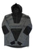 Men's hooded pullover jacket, black and charcoal with zip front and pouch pocket
