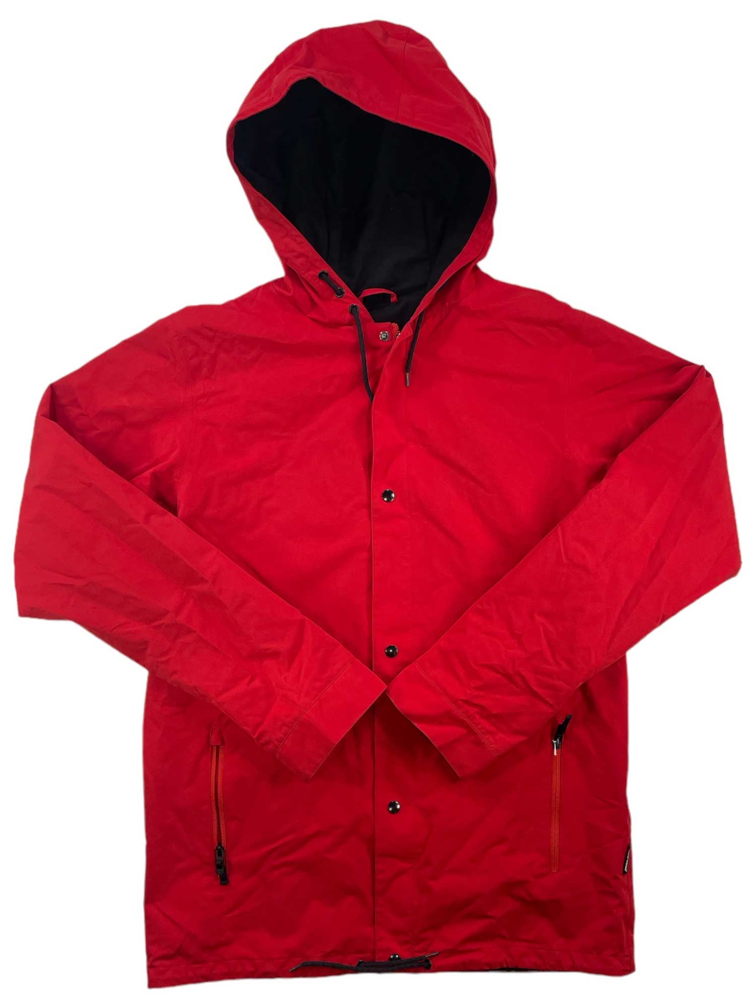 Men's Harlaut insulated jacket, red hood with full-zip front and drawstring hem