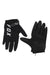 A pair of Fox Womens Ranger Gel Gloves in black—one shows the palm with textured grip, gel padding, and touchscreen compatibility; the other displays the back with white FOX lettering and a logo near the wrist.