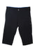 A pair of Columbia Womens Just Right II Capri Pants in black, featuring a button closure, zippered right pocket, and UPF 50+ sun protection, is displayed against a plain white background.